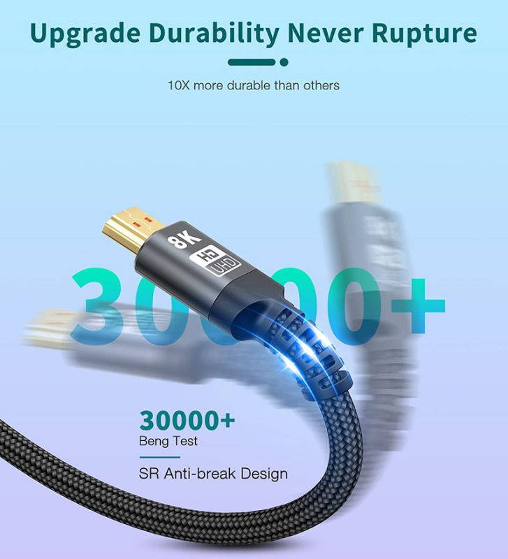 Ultra High Speed 8K 60Hz HDMI Cable 3.3FT/1M, Hannord 48Gbps HDMI Braided Cable-4K@120Hz 7680P,DTS:X,HDCP 2.2 & 2.3, HDR 10,eARC,Dynamic HDR,Compatible for Laptop, Monitor, Roku/Fire TV