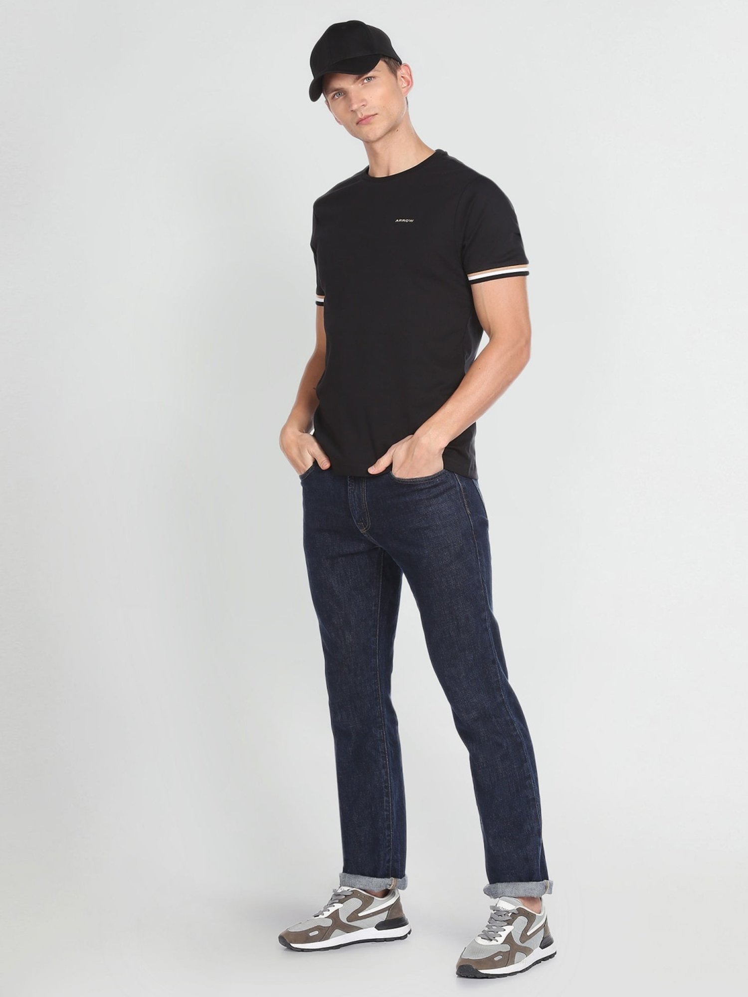 Arrow Sport Black Cotton Regular Fit T-Shirt