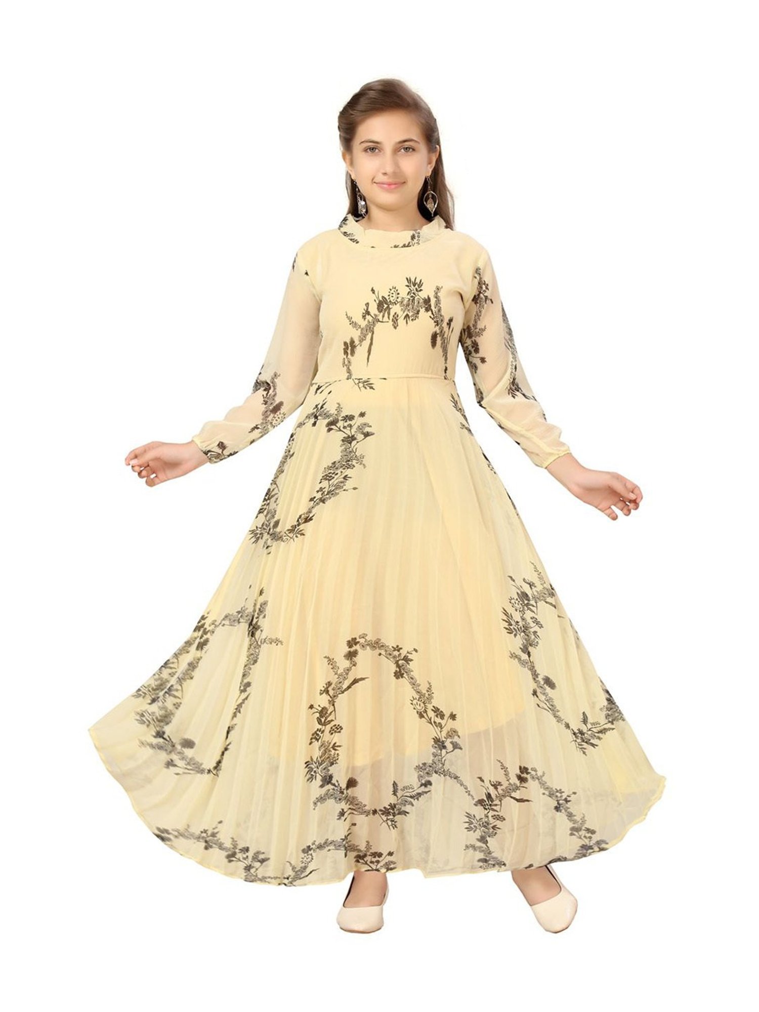 Peppermint Kids Black & White Printed Full Sleeves Dress