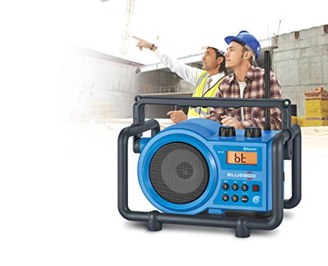Sangean BB-100 BlueBox AM/FM Ultra-Rugged Digital Receiver with Bluetooth, Blue, 12.4"
