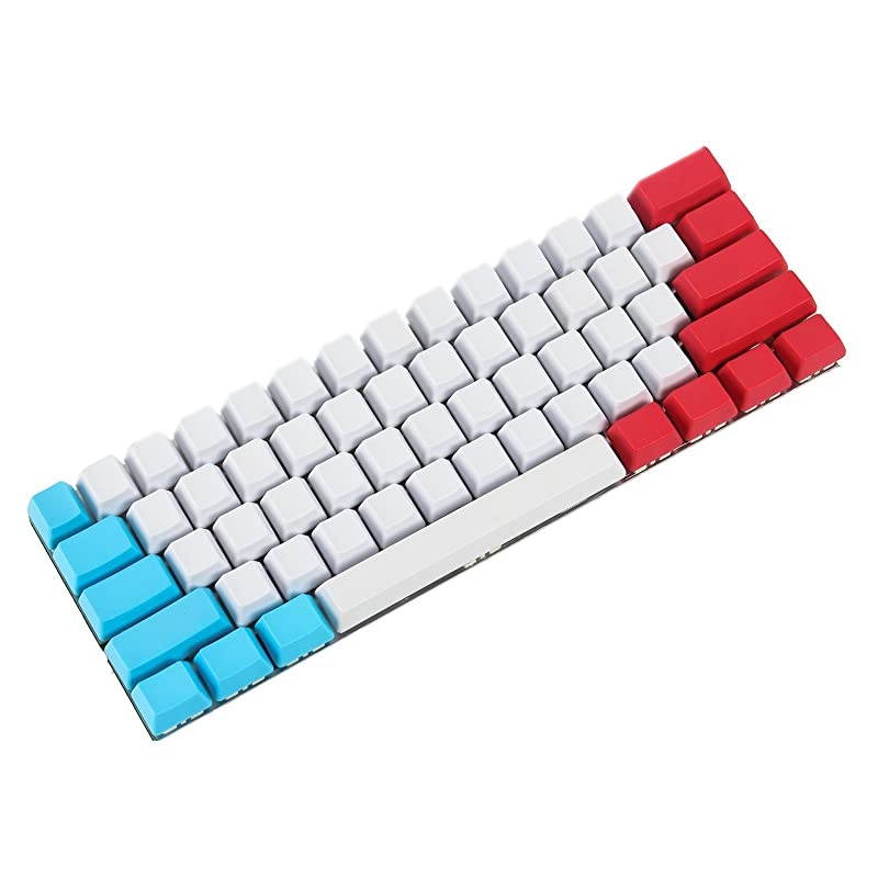 Customized 61 ANSI Red Blue White Mixed Keyset OEM Profile Thick PBT Keycap Set Suitable for ANSI 61 MX Switches Mechanical Gaming Keyboard (Blank) (Only Keycap)
