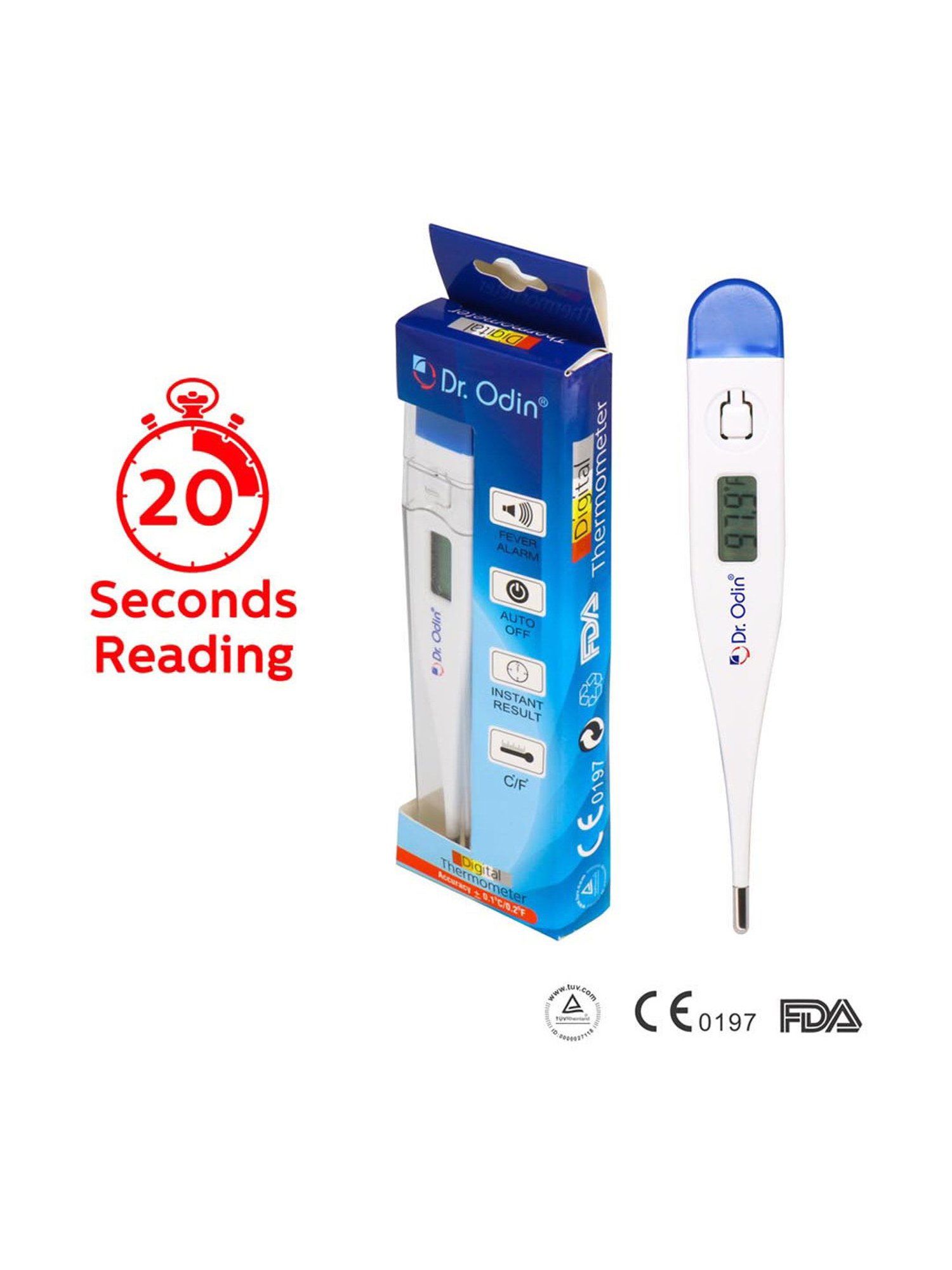 Dr. Odin PT01B CE Approved Digital Thermometer (White and Blue)