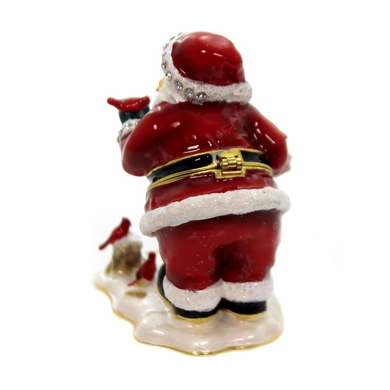 Hinged Trinket Box 2.75" Santa With Cardinal Box Christmas Feeding Birds  -  Decorative Figurines
