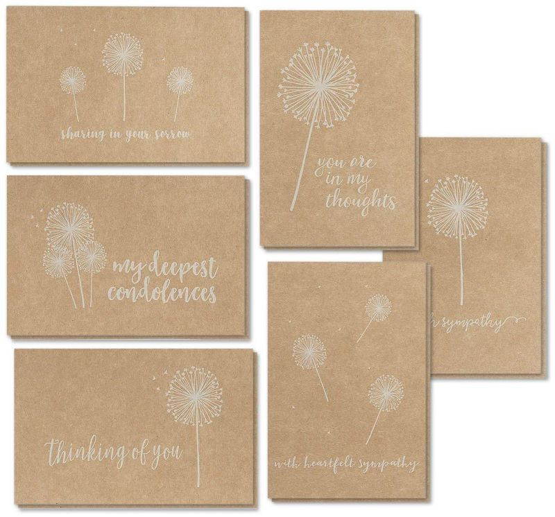 Sympathy Cards - 36-Pack Sympathy Cards Bulk, Greeting Cards Sympathy Kraft Paper, 6 Floral Designs, Envelopes Included, Assorted Sympathy Cards, 4 x 6 Inches