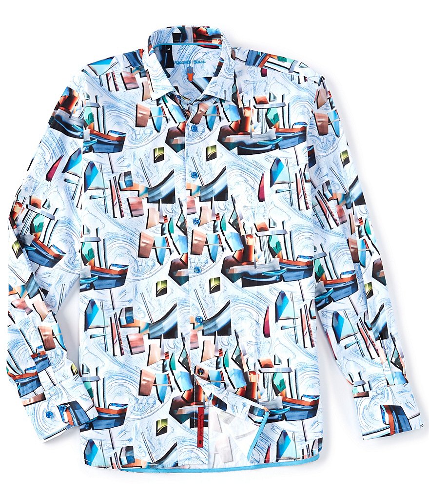 Visconti Big & Tall Shapes Print Satin Long-Sleeve Woven Shirt