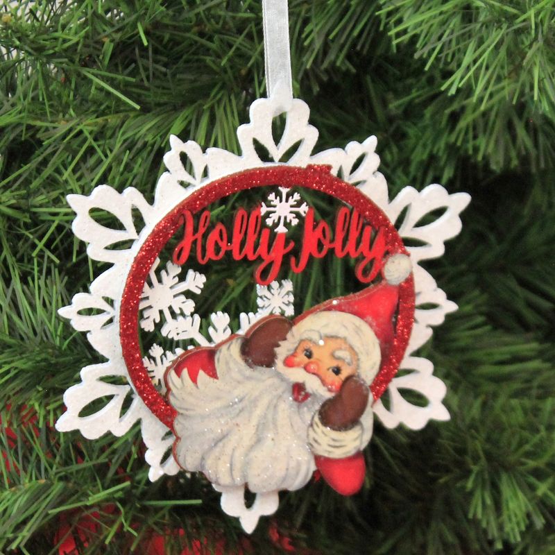 Holiday Ornament 5.5" Holly Jolly Santa Snowflake Christmas  -  Tree Ornaments