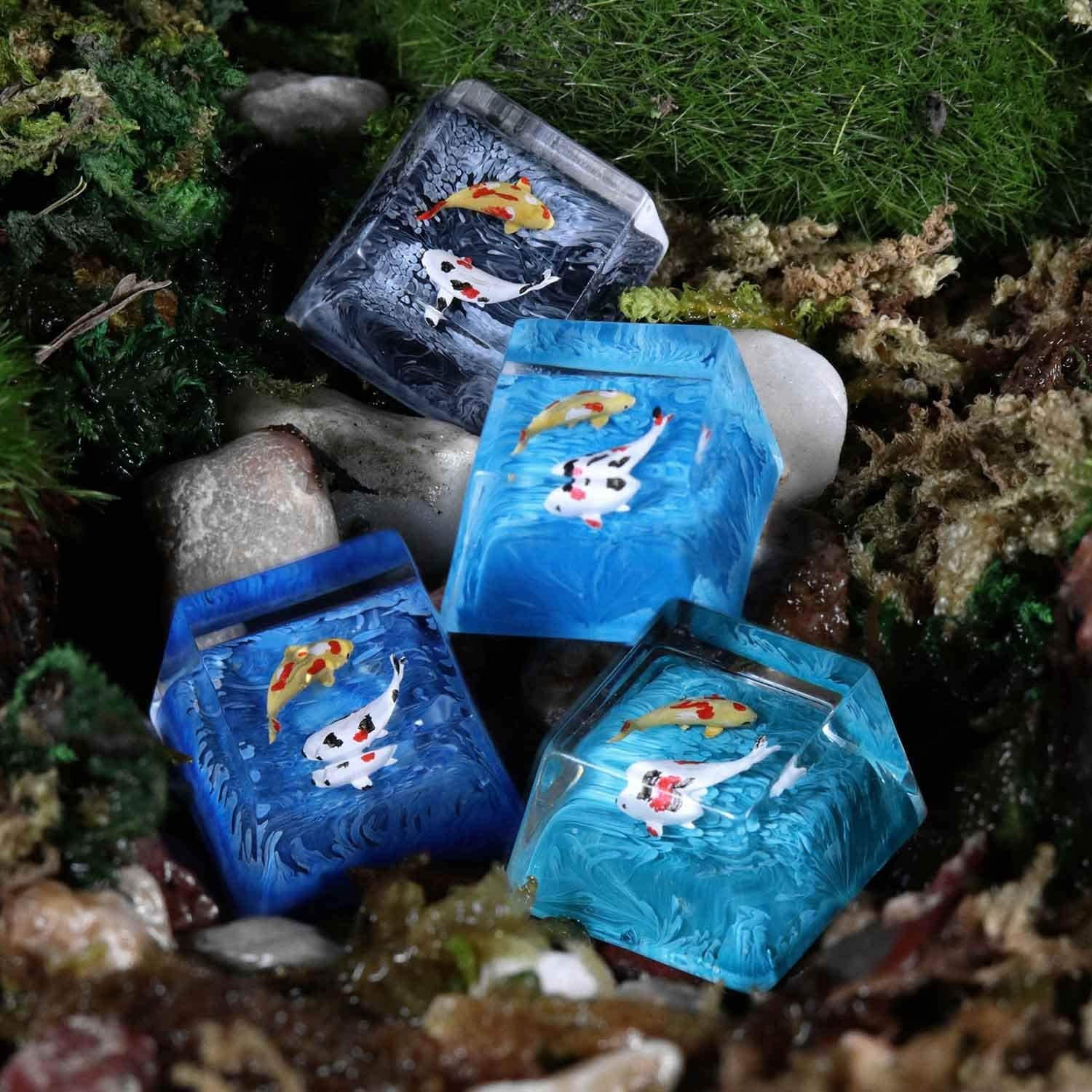 Home-organizer Tech Carps Resin Keycap OEM/R4 Height Suitable for MX Switch, Delicate Hand Engraved Resin Key Caps for Mechanical Keyboards (Dark Blue)