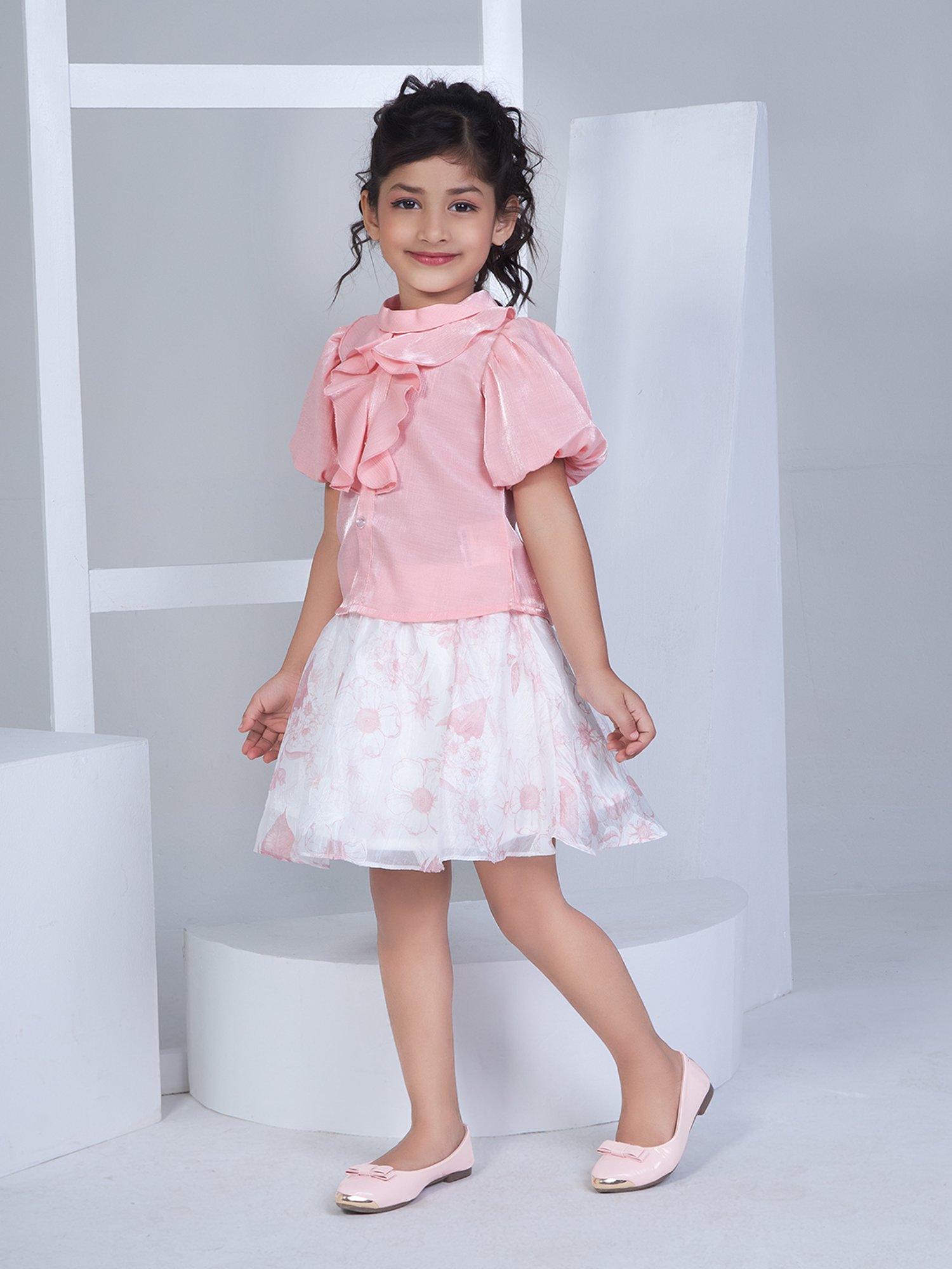 Peppermint Kids Purple & White Floral Print Top with Culottes