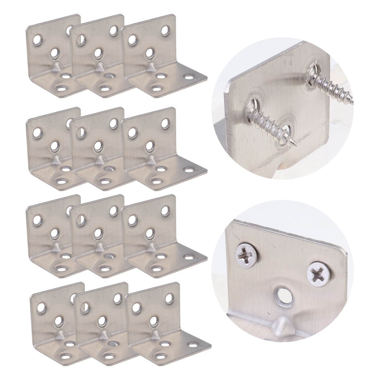 12pcs Triangle Stainless Steel L Shaped Corner Brace Shelf Brackets Right Angle