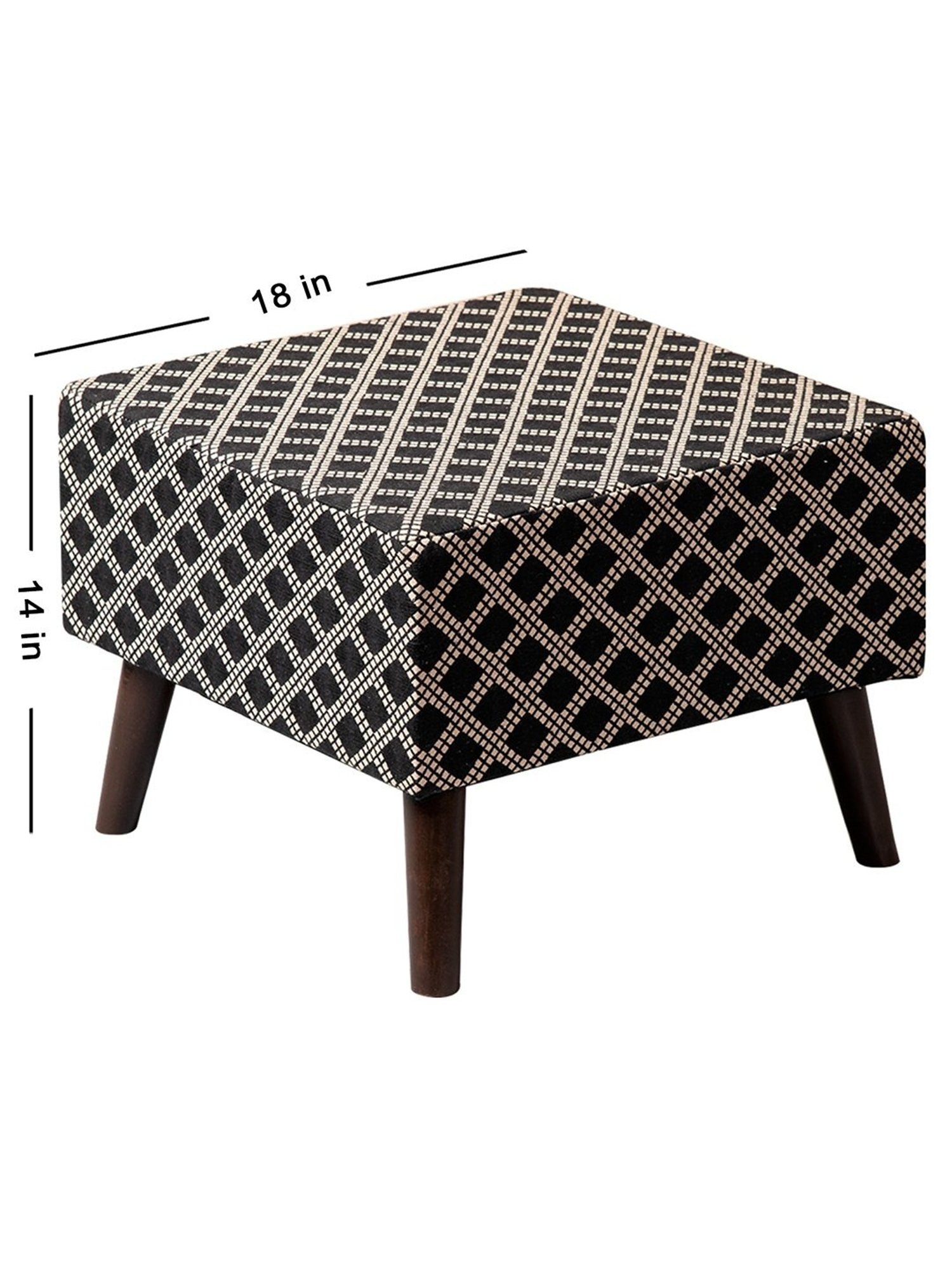 Nestroots Printed Black Cotton Canvas 4 Leg Chowki