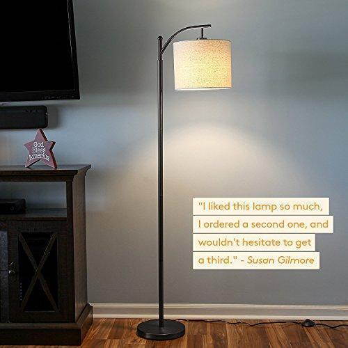 Brightech Montage LED Floor Lamp- Classic Arc Floor Lamp with Hanging Lamp Shade - Tall Industrial Uplight Lamp for Living Room, Family Room, Office or Bedroom, Energy Saving and Long Lasting- Black