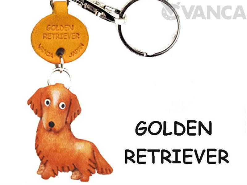 Golden Retriever Leather Dog Small Keychain VANCA CRAFT-Collectible Keyring Charm Pendant Made in Japan
