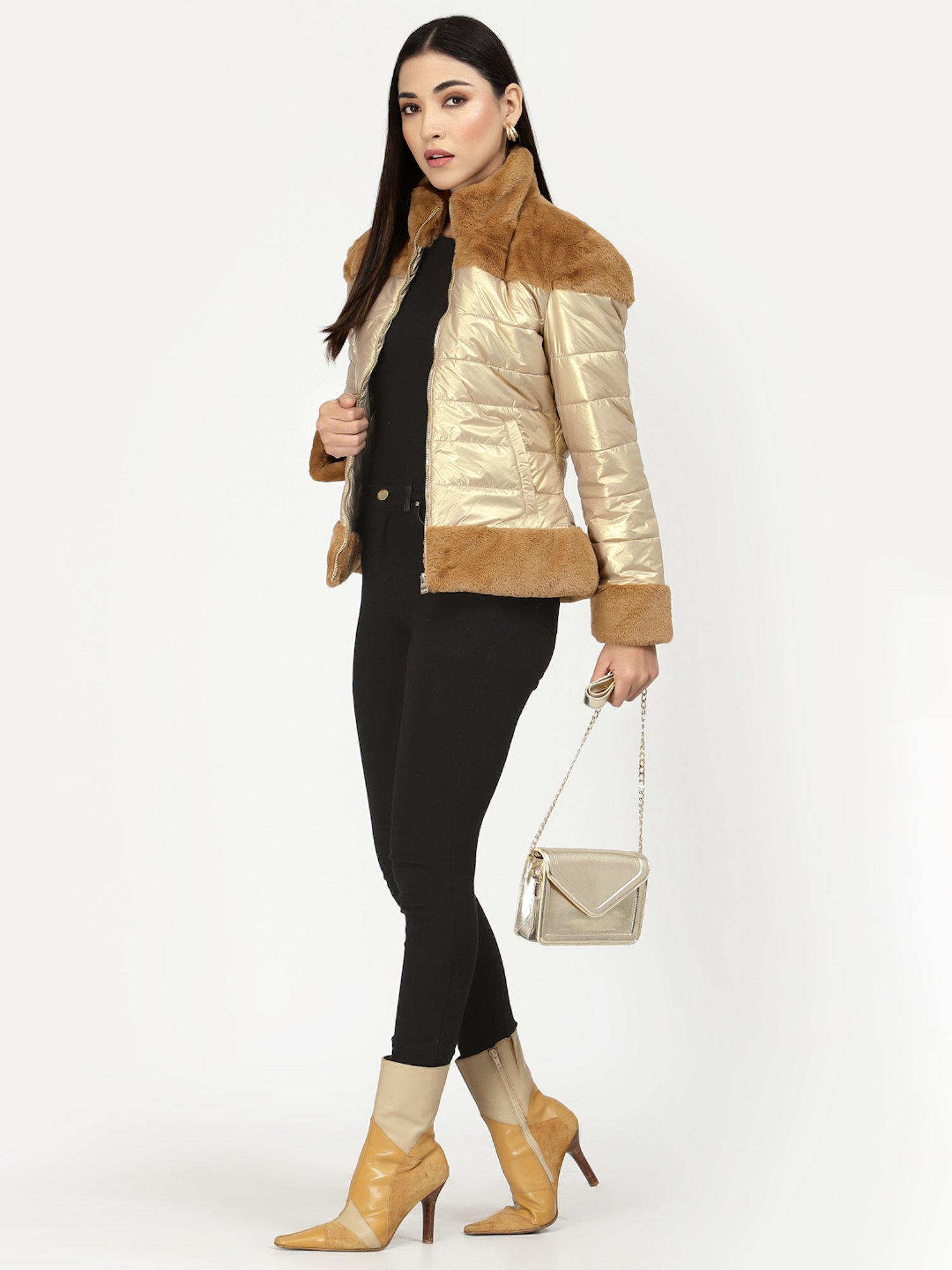 Juelle Brown & Khaki Color-Block Bomber Jacket