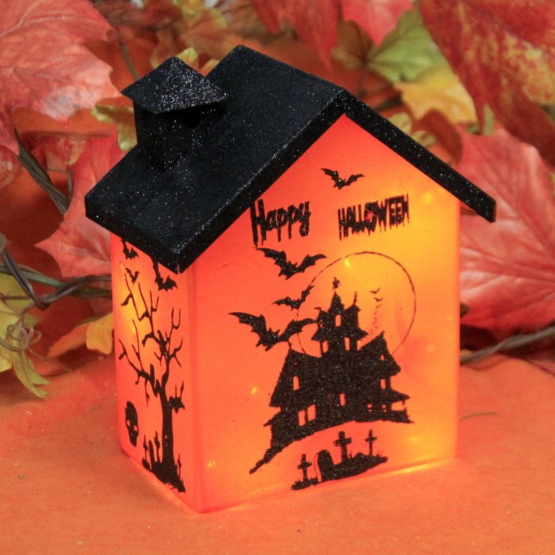 Stony Creek 6.5" Halloween Small Glass House Bats Spooky Glitter  -  Decorative Vases