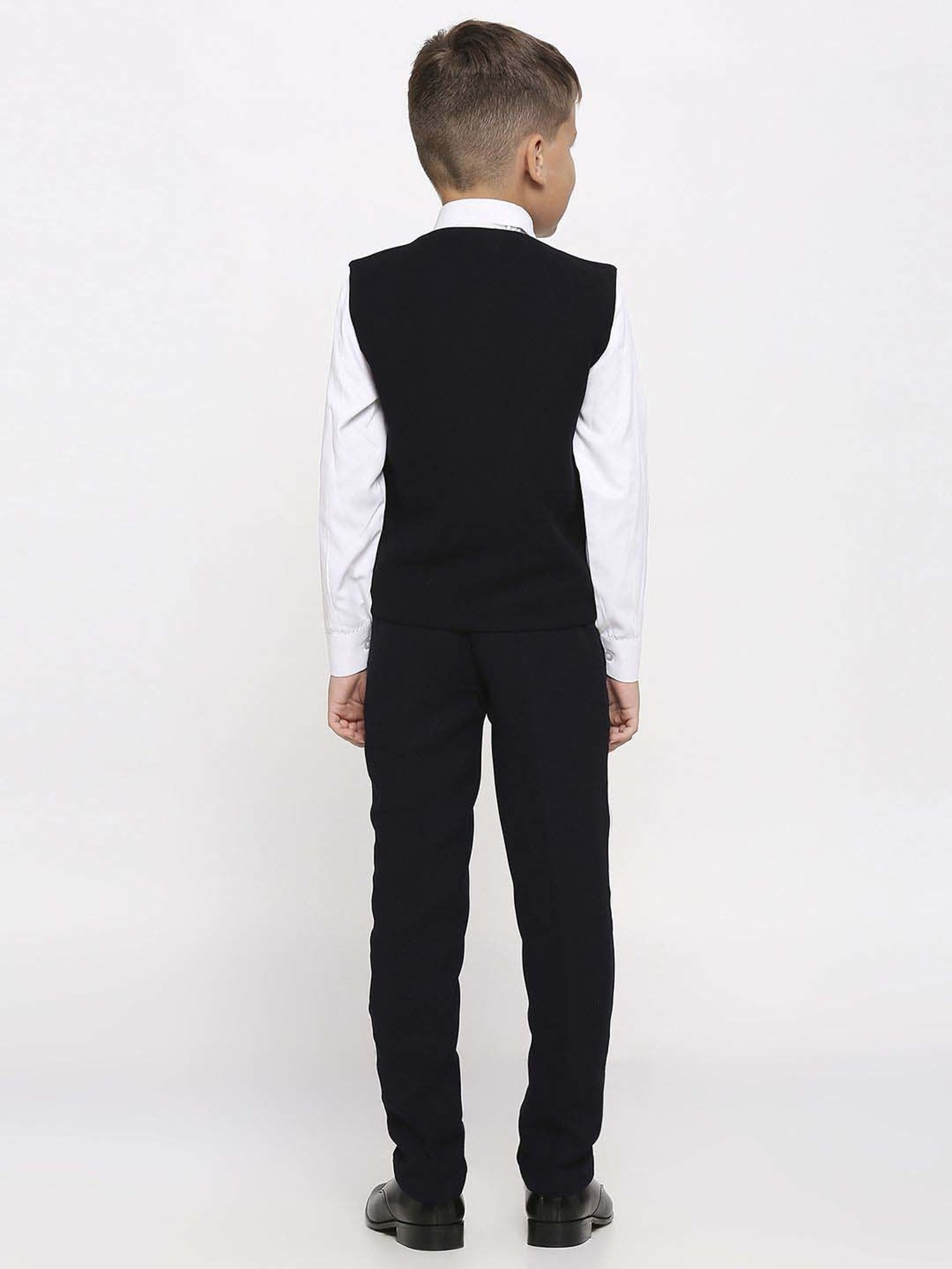 Kids Island Boys Navy & White Solid Full Sleeves Suit Set