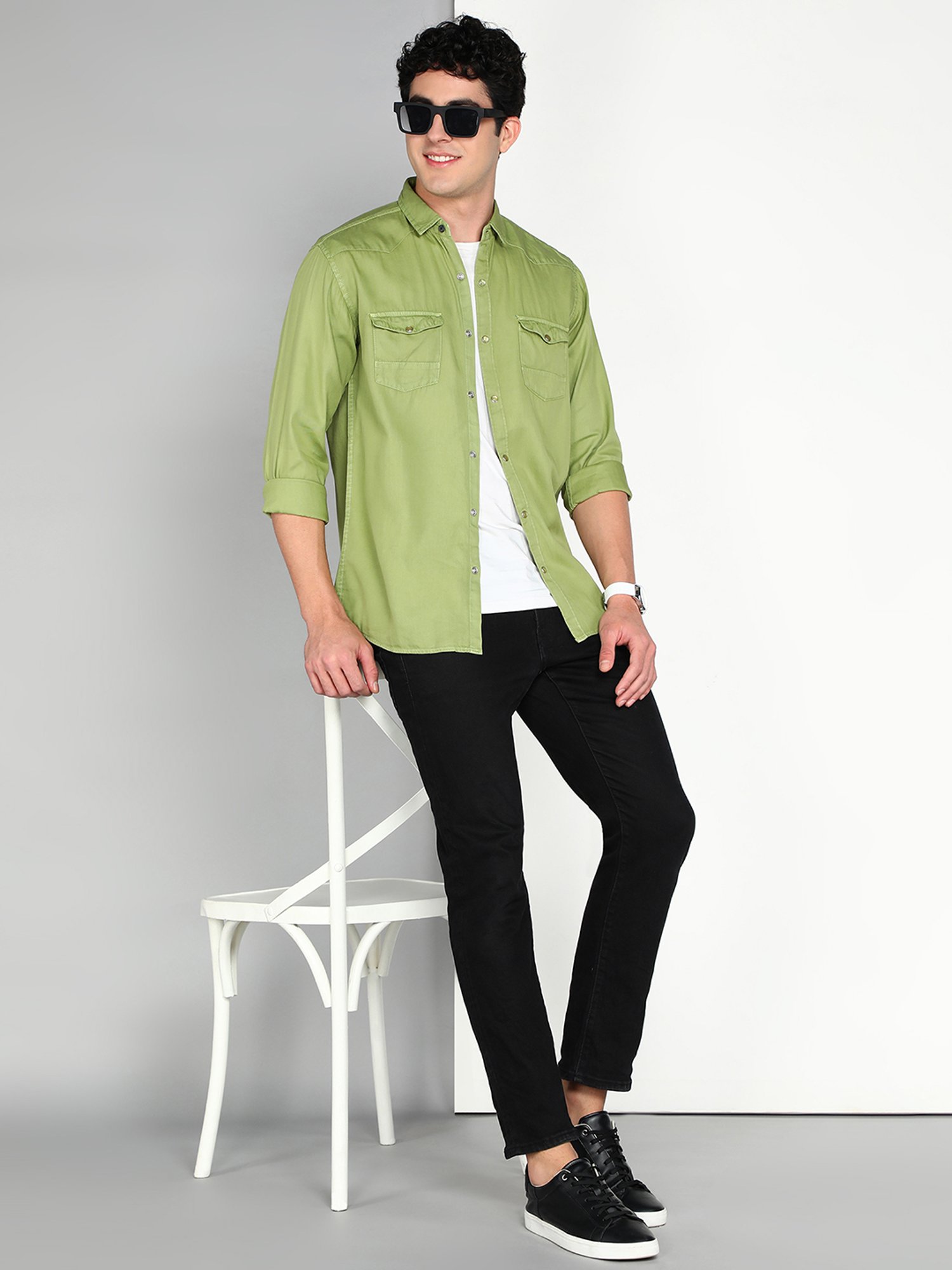 Kuons Avenue Green Slim Fit Shirt