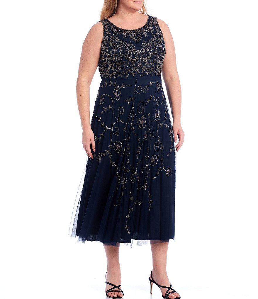 Pisarro Nights Plus Size Jewel Neck 3/4 Sleeve Beaded 2-Piece Jacket Dress