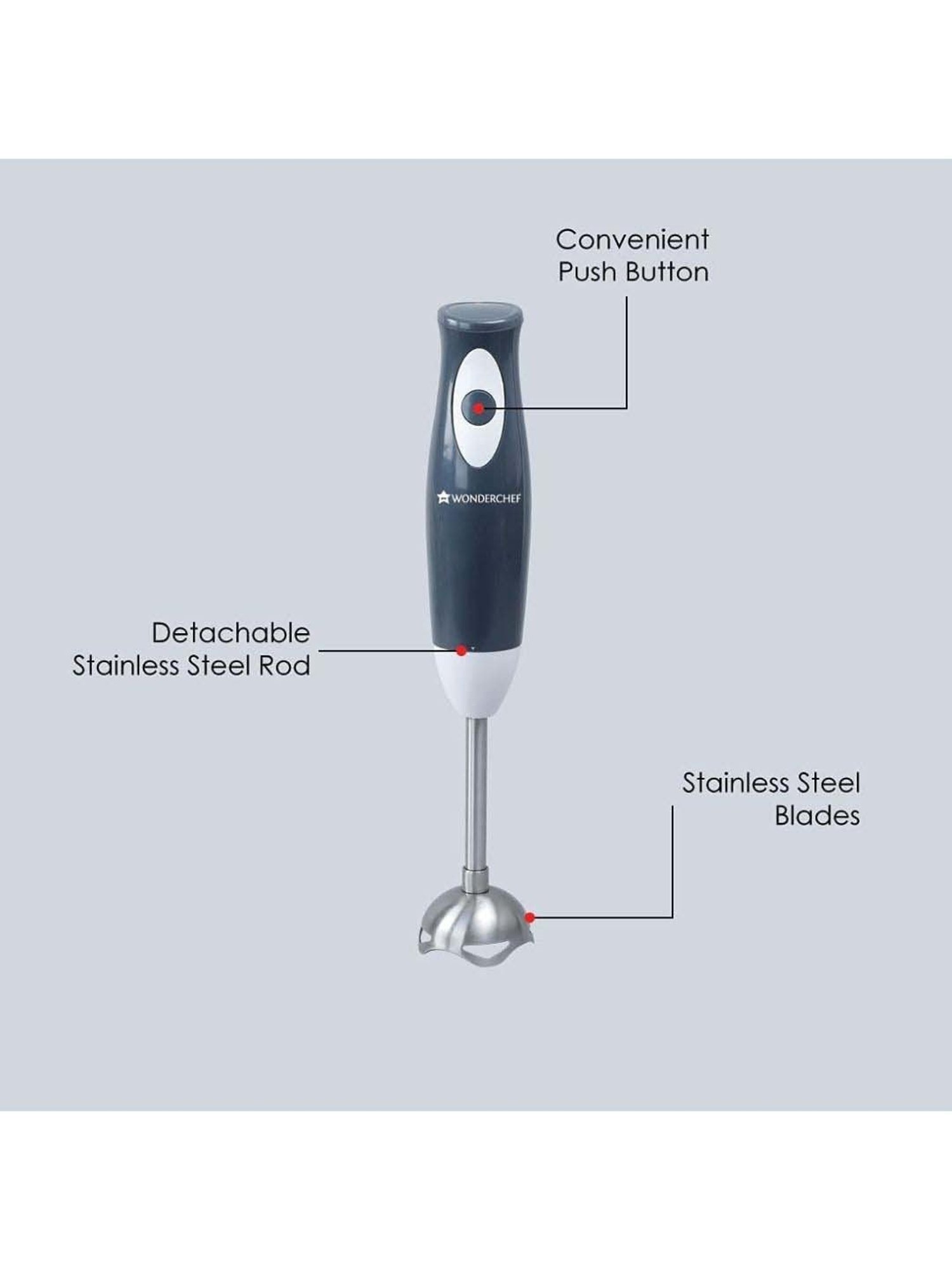 Wonderchef Ultima Plus 300W Electric Hand Blender with Sharp Anti Rust Stainless Steel Blade (Black)