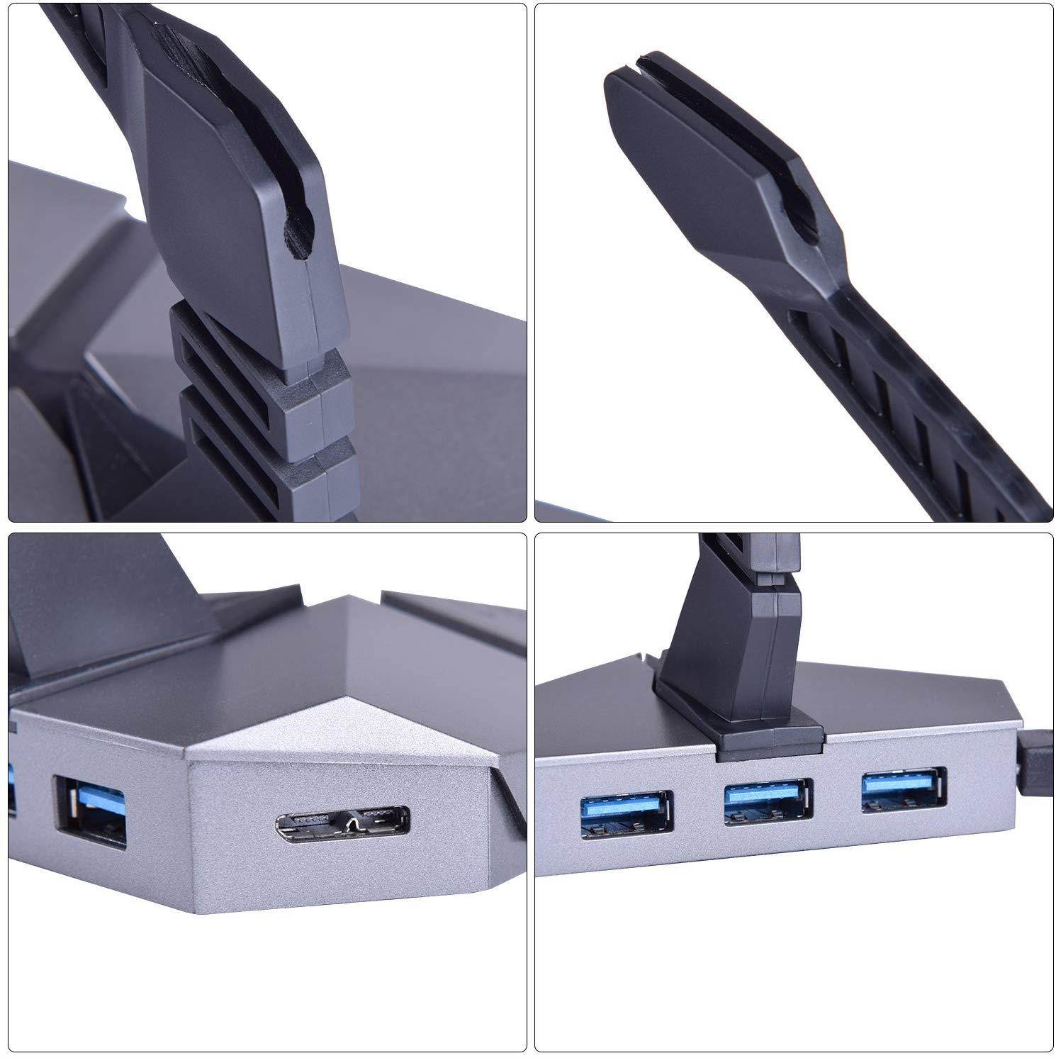 Gaming Mouse Bungee Cord Holder with 3-Ports USB 3.0 HUB,1 Micro SD Reader,Seven Changing Backlit,Fast Charging&High Speed,Cable Management & Increased Accuracy for Pro eSports &Competitive Games