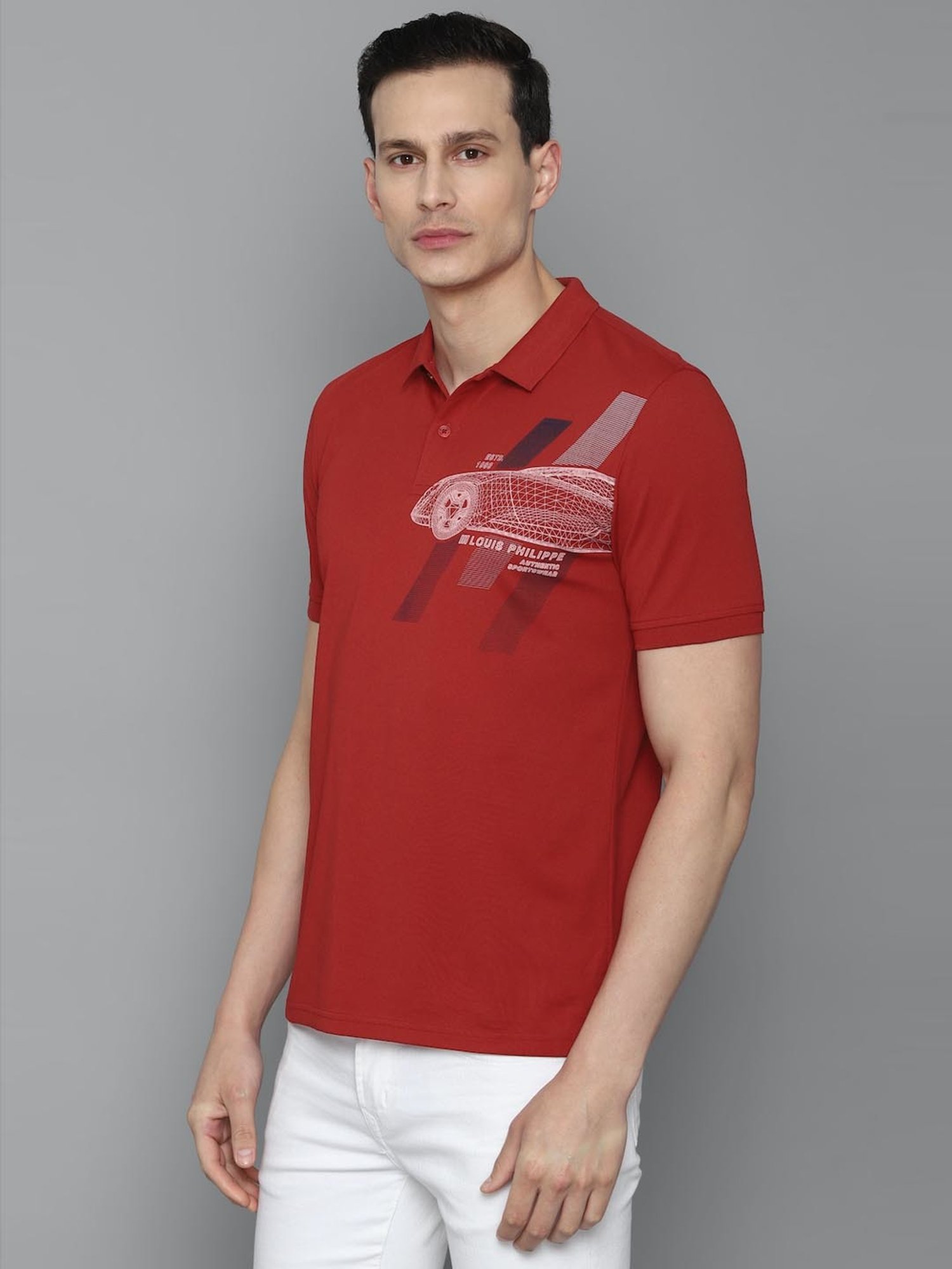 Louis Philippe Sport Maroon Cotton Slim Fit Printed Polo T-Shirt