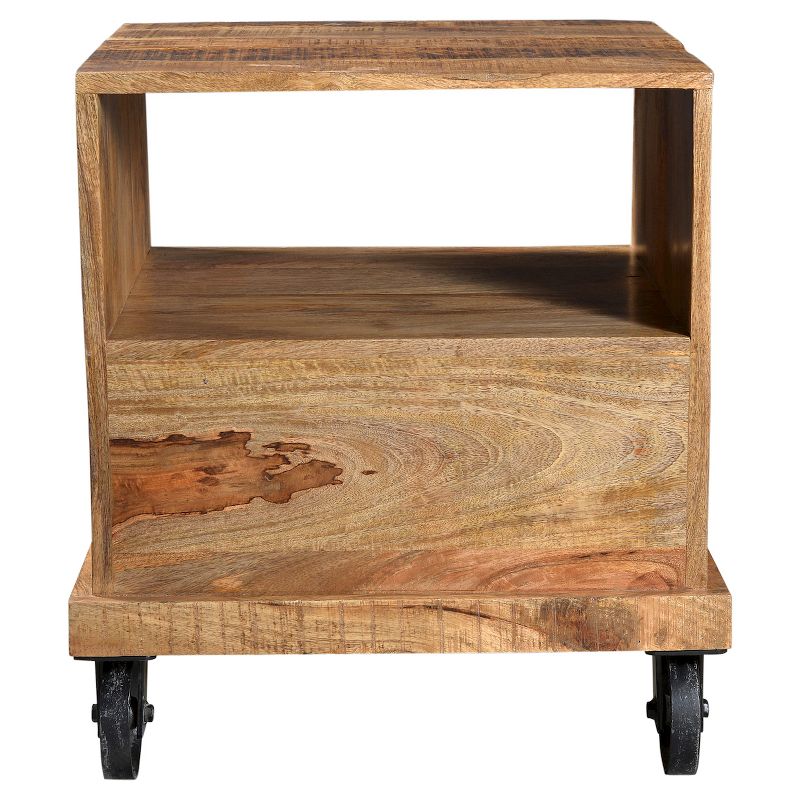 Industrial Reclaimed Wood and Iron Wheeled End Table - (26H x 22W x 20D) - Natural - Timbergirl