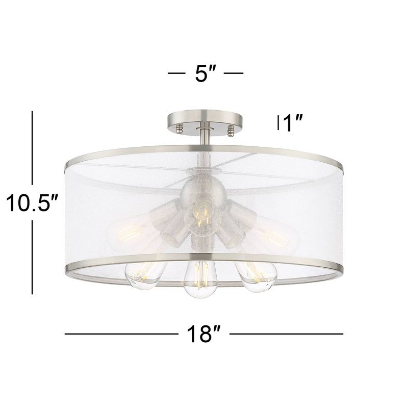 Possini Euro Design Modern Ceiling Light Semi Flush Mount Fixture LED Brushed Nickel 18" Wide 6-Light Organza Sheer for Bedroom