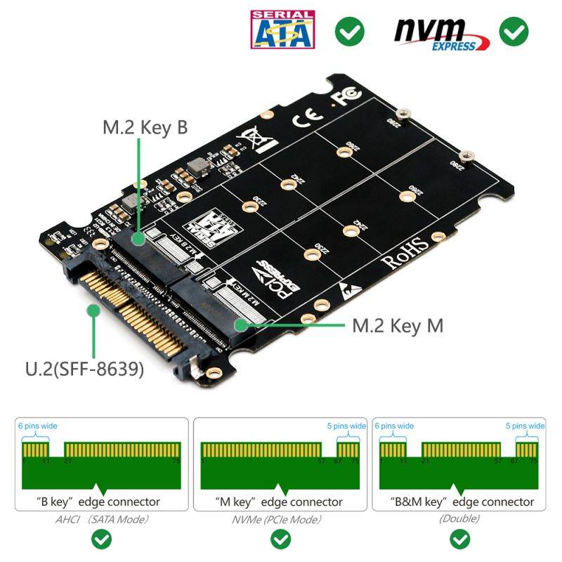 M.2 SSD Adapter Motherboard, M Key SSD NVME M.2 SSD(Key M) Key B SSD to U.2 SFF-8639 Adapter SSD m.2 Enclosure(Not SATA Interface)