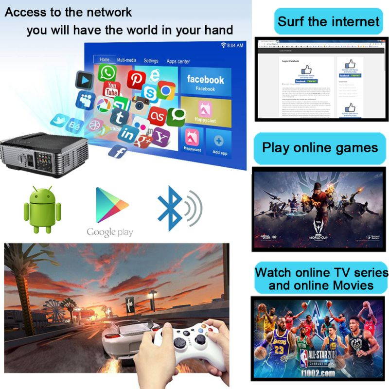 1080P WIFI Projector, 5000 Lumens Android Projector with Bluetooth, Smart Home Theatre Projector 4K Supported, with 300&rdquo; Display, HDMI, VGA, USB for Home Office Outdoor School Camping