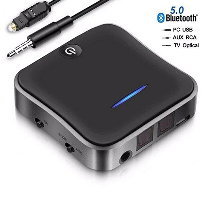 Bluetooth 50 Transmitter Receiver Adapter AptX Low Latency Bluetooth Audio Transmitter for TV PC Optical Digital Toslink35mm AuxRCAPC USB 32ft Range Dual Link No Audio Delay