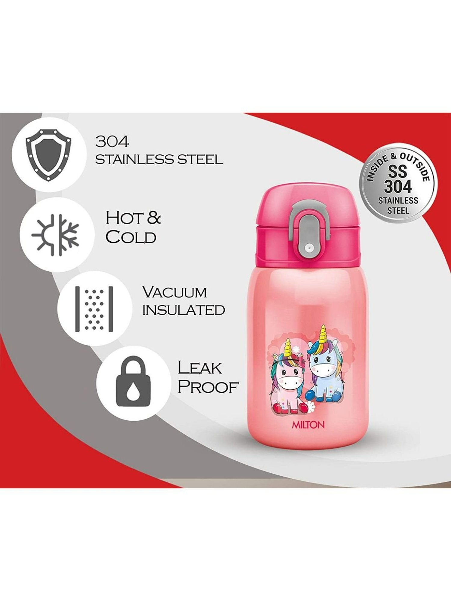 Milton Pink Stainless Steel Sipper Water Bottle (0.23 L)