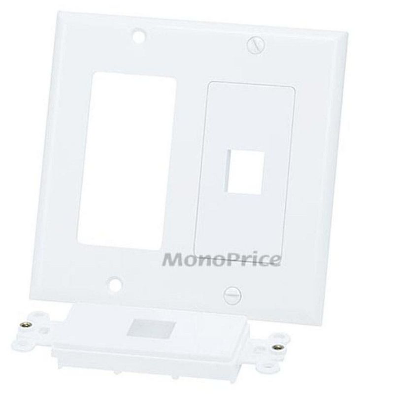 Monoprice 2-Gang Wall Plate - 2 Hole White For Keystone, Ethernet Networks or Home Theater Interconnects