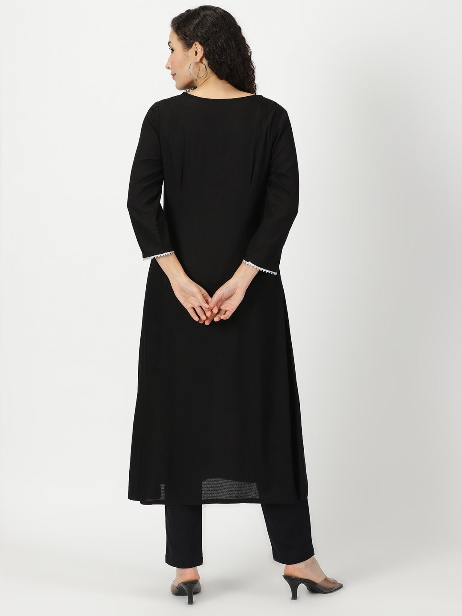 Saffron Threads Black Embroidered A Line Kurta