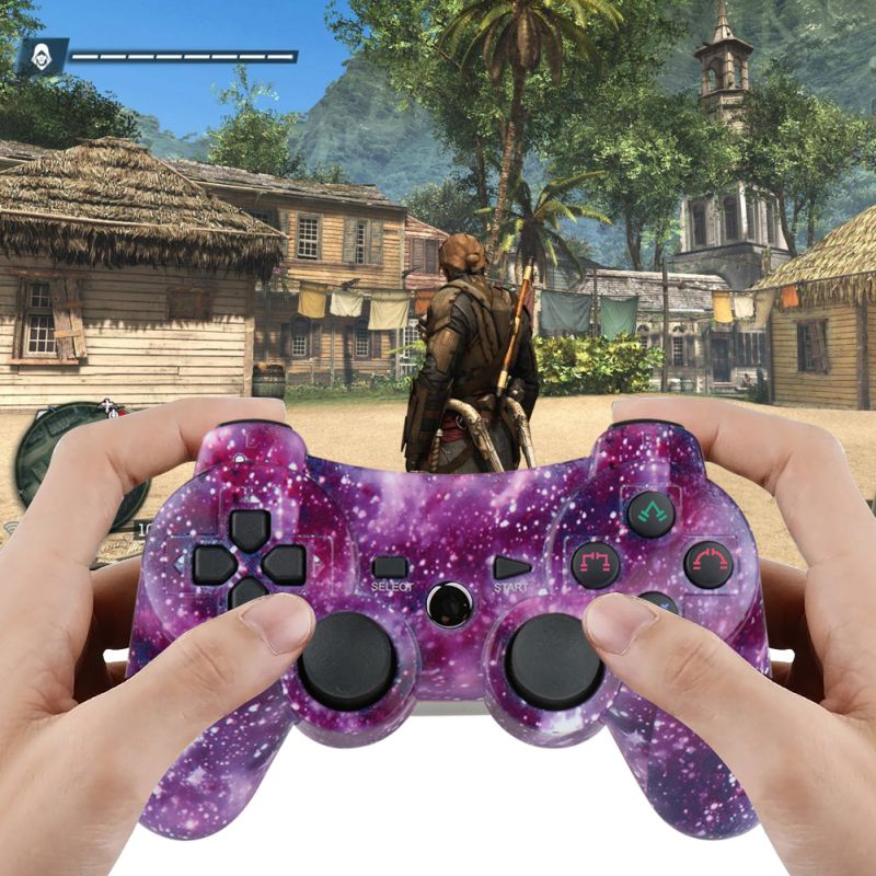 CHENGDAO PS3 Controller 2 Pack Wireless Dual Shock Gamepad for Sony Playstation 3 with Charging Cord (Black + red )