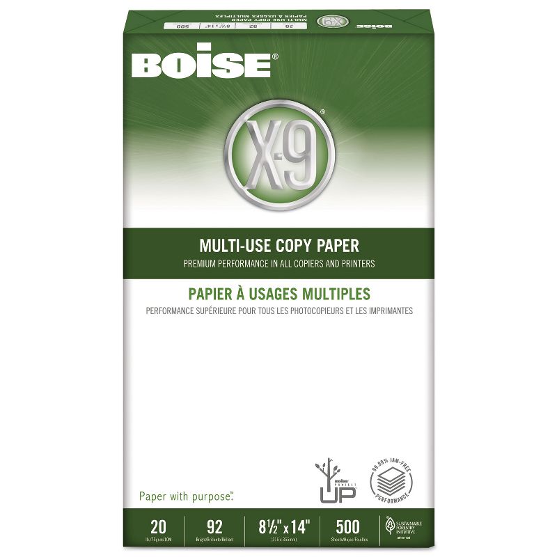 Boise X-9 Multi-Use Copy Paper 92 Bright 20lb 8-1/2 x 14 White 5000 Sheets/Carton OX9004