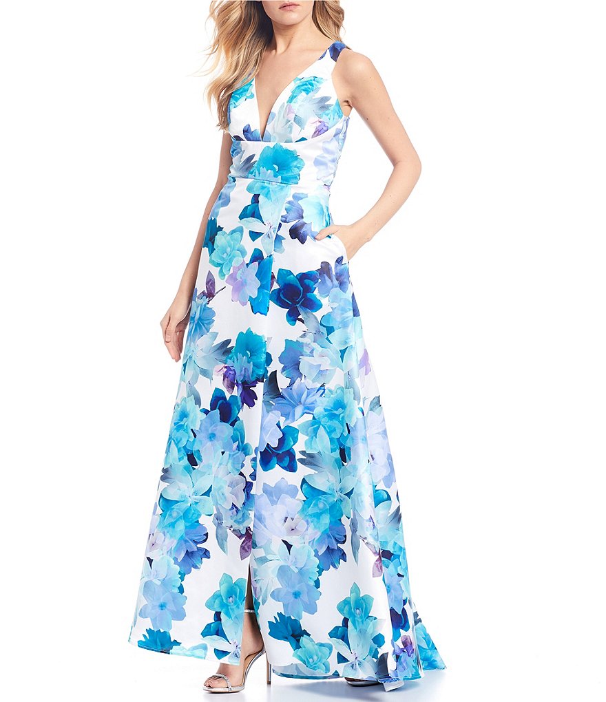 Jump Sleeveless V-Neck Floral Print Long Dress