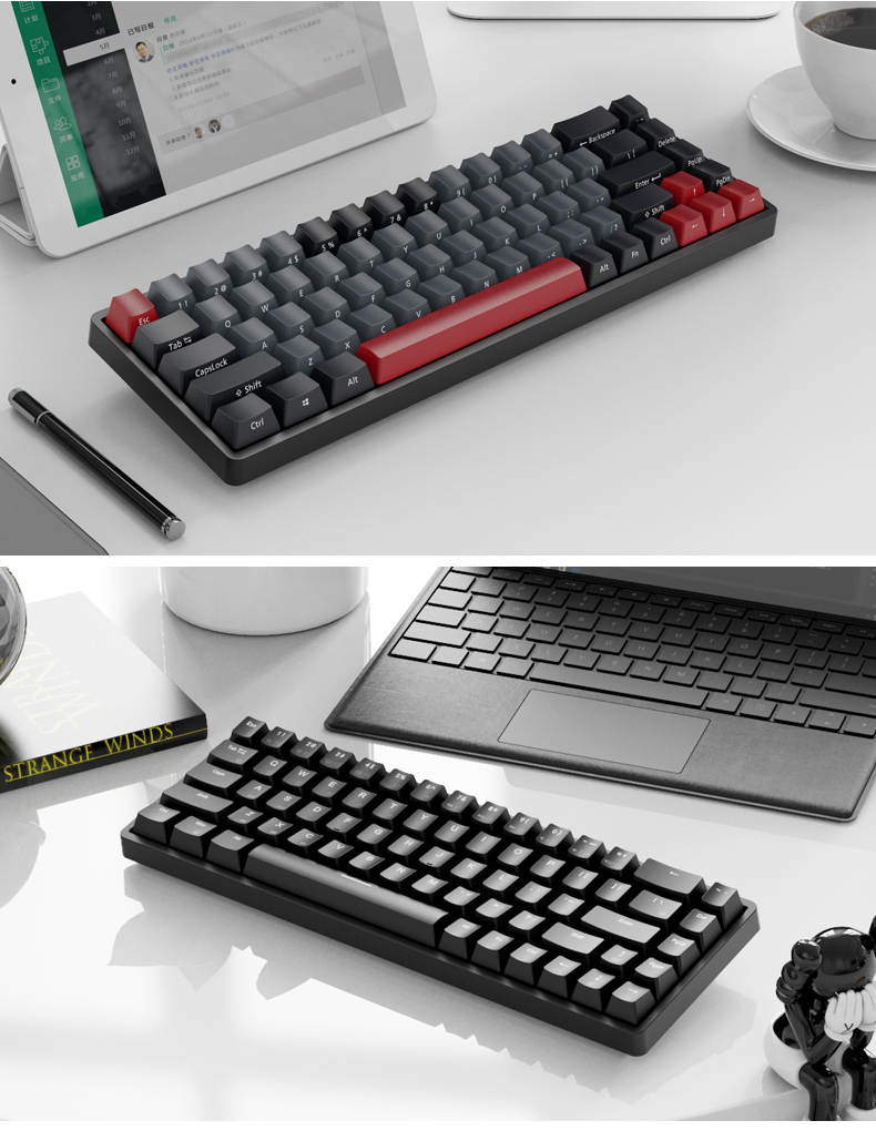 Royal Kludge RK837  68Keys Mini Layout Bluetooth and USB Wired Dual Mode Mechanical Keyboard, PBT Keycaps, Cherry MX Switch, White Backlit-Light Through Version