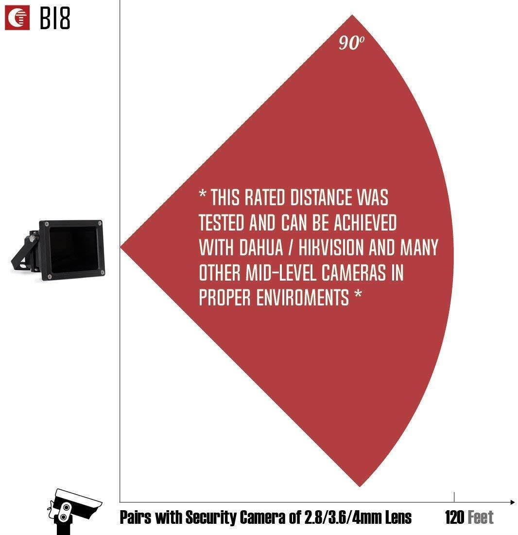 120ft IR Illuminator | BI8 Compact and Powerful 90 Infrared Light for CCTV Security Camera wPower Adapter