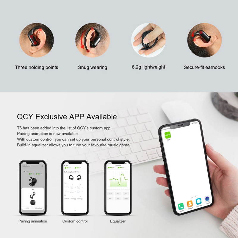 QCY T6 IPX5 Waterproof High-definition Call Wireless Bluetooth Headset Binaural Sports Headset