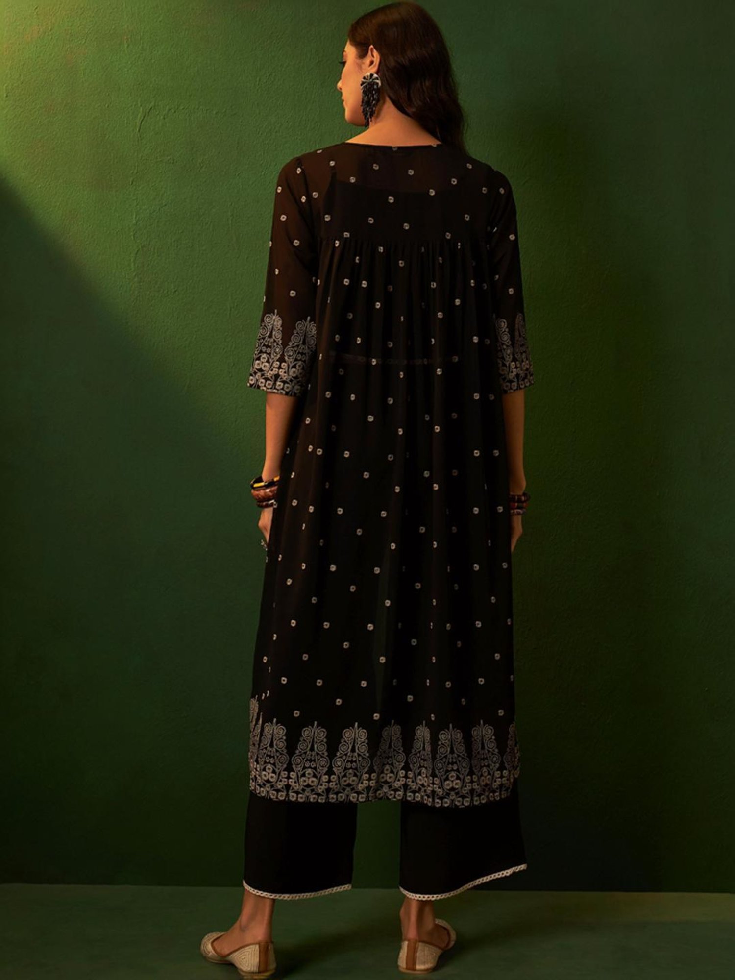 Ziyaa Black Printed Kurta Palazzo Set