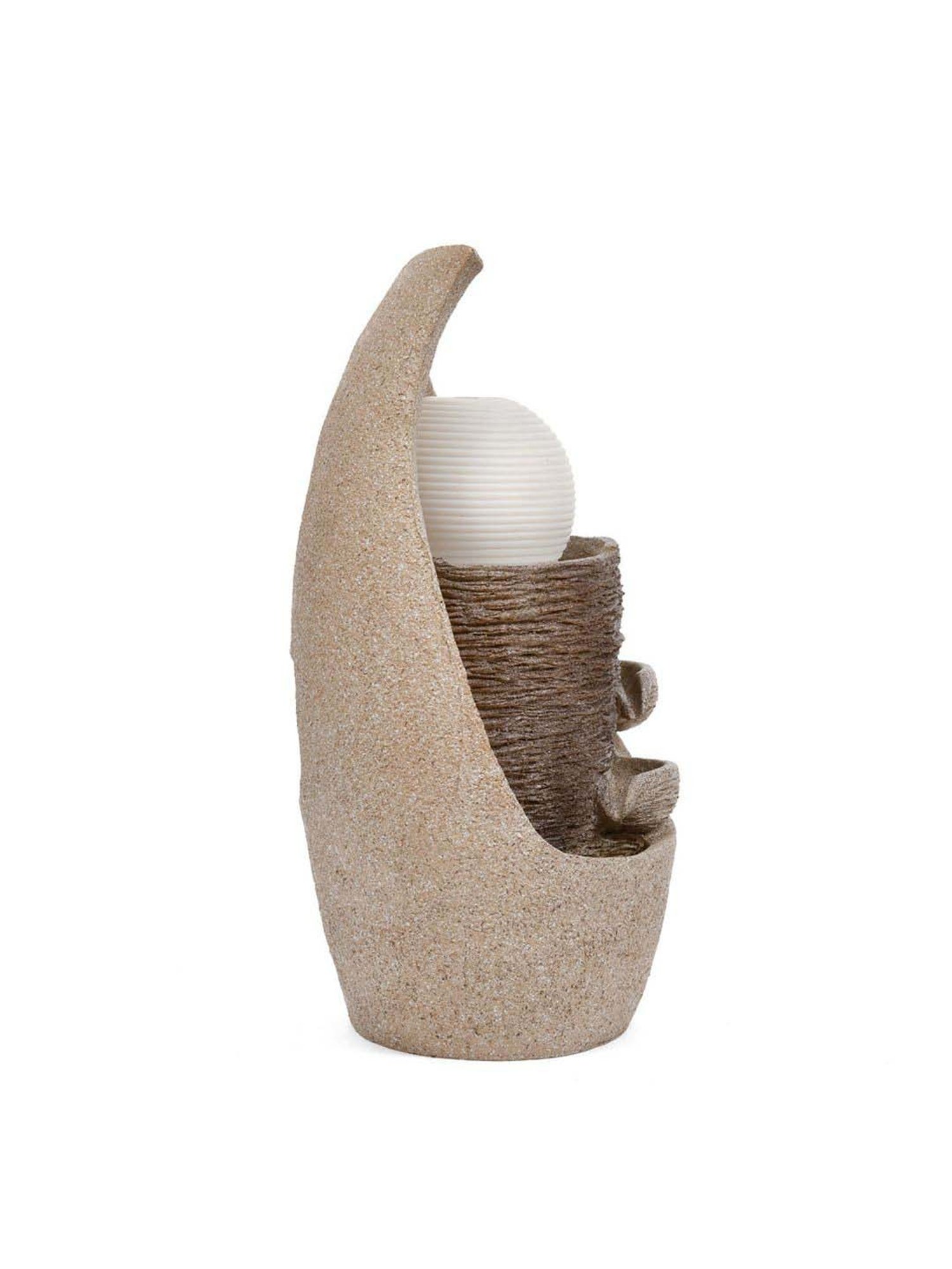 @home Beige Resin Trio Diyas Decorative Water Fountain With Led Light