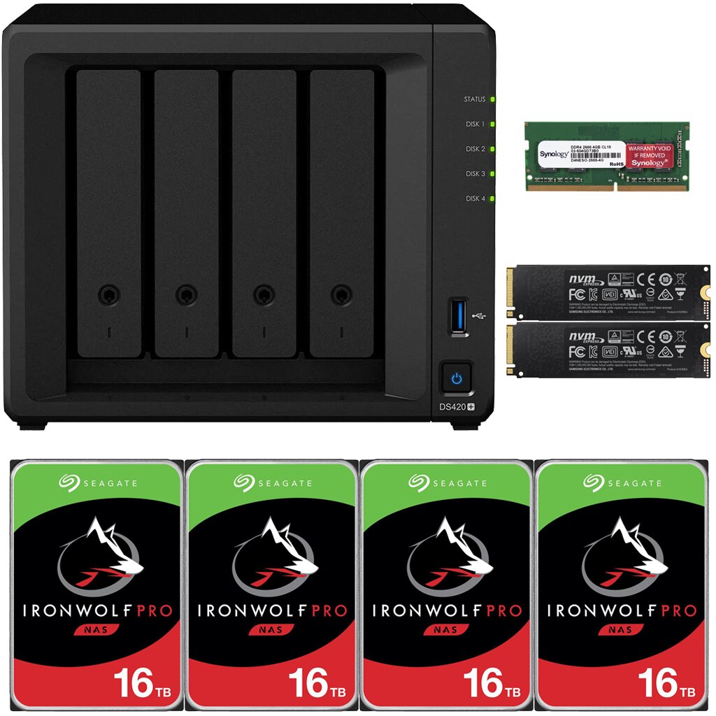 Synology DS420+ DiskStation with 2GB RAM and 24TB (4 x 6TB) of Seagate Ironwolf PRO Drives and 2TB (2x1TB) NVMe Cache Fully Assembled and Tested By CustomTechSales