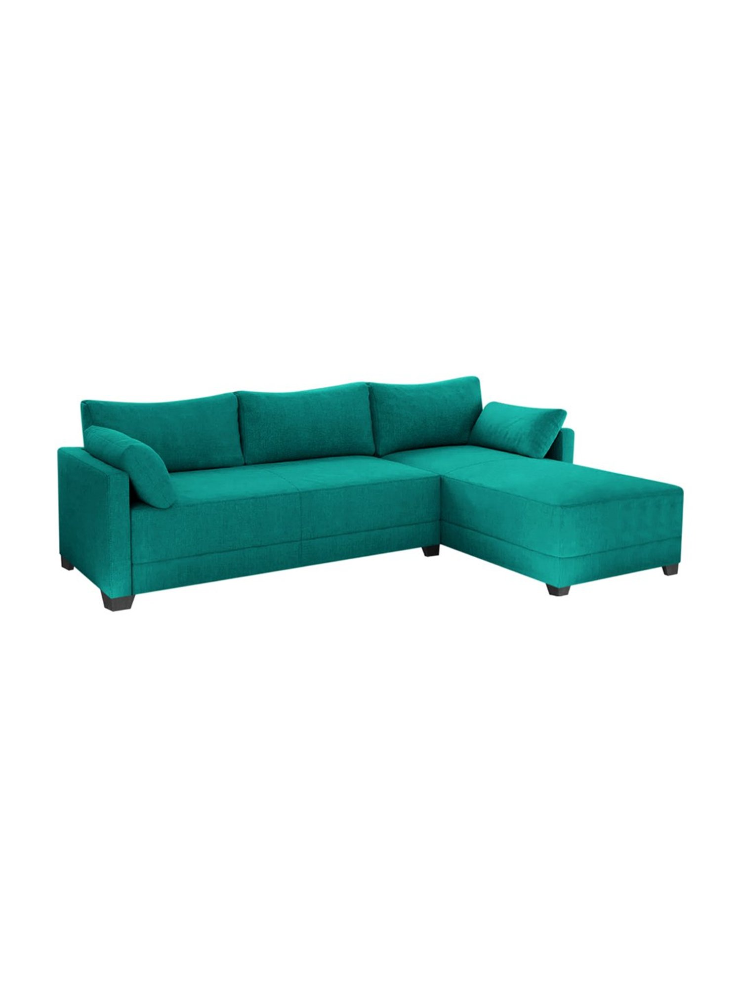 Trevi Duke Turquoise Green Fabric & Neem Wood 6 Seater RHS Sectional Sofa
