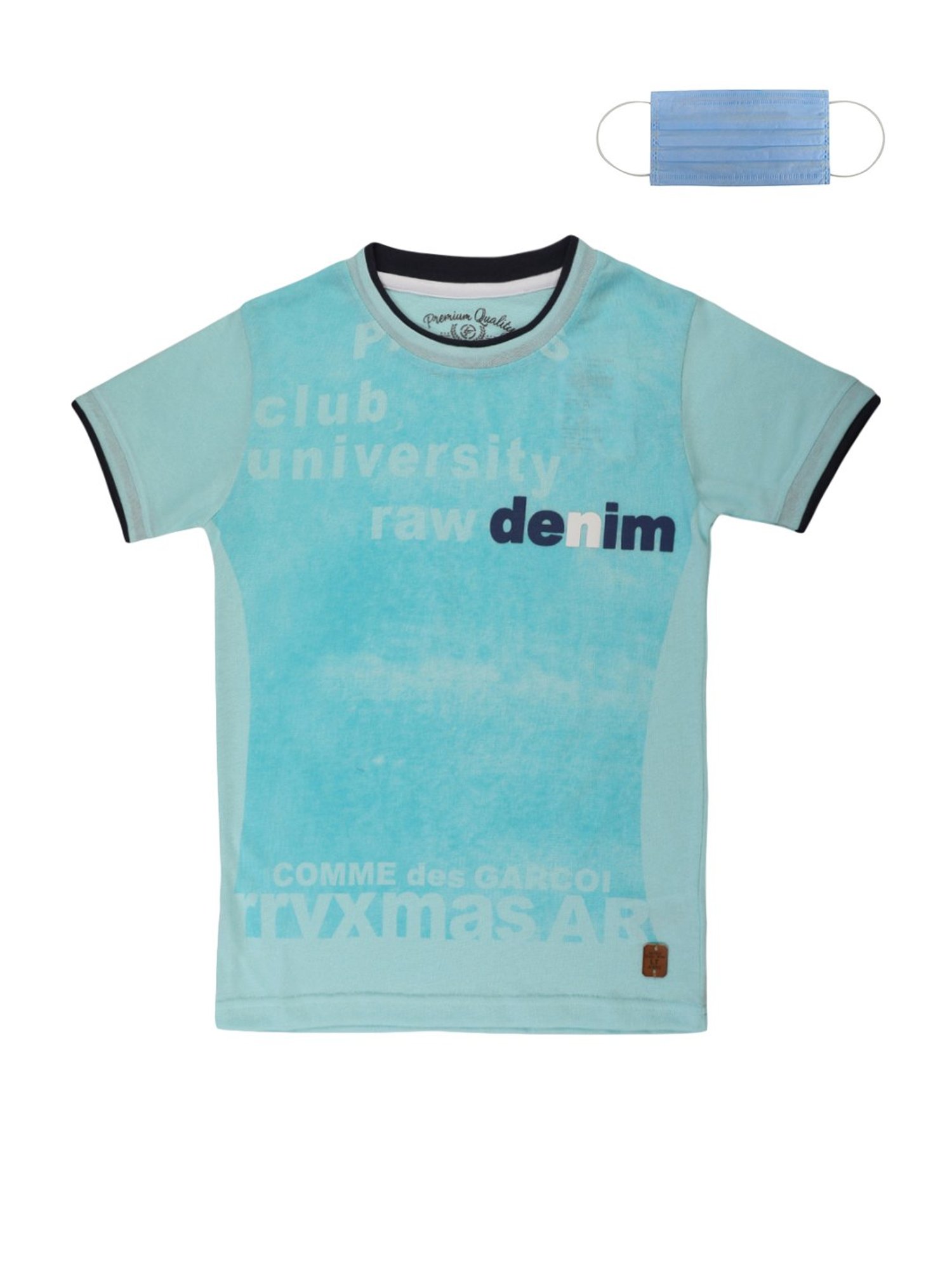 Li'l Tomatoes Kids Sea Green Cotton Printed T-Shirt & Mask