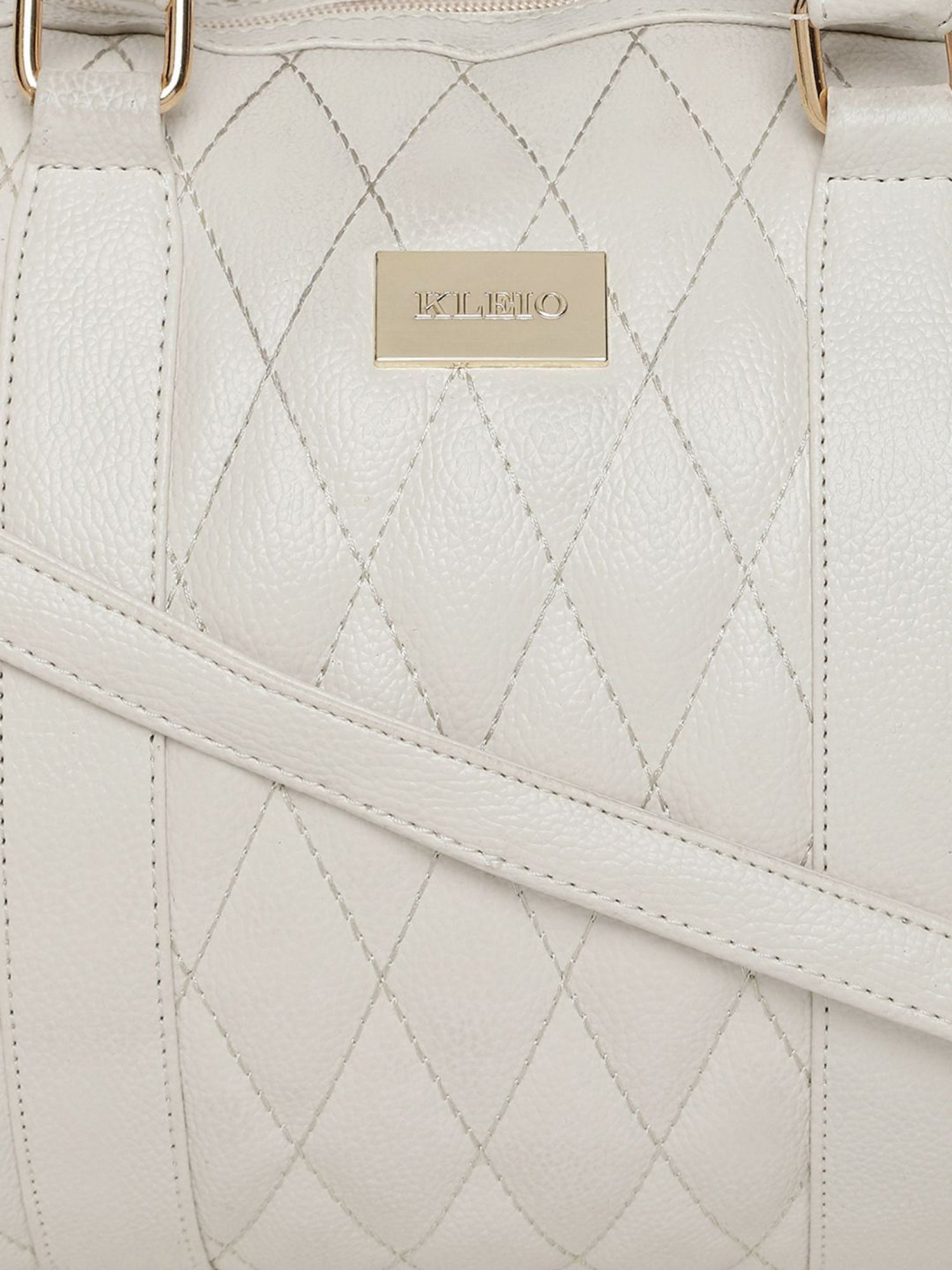 KLEIO White Textured Medium Bowler Handbag