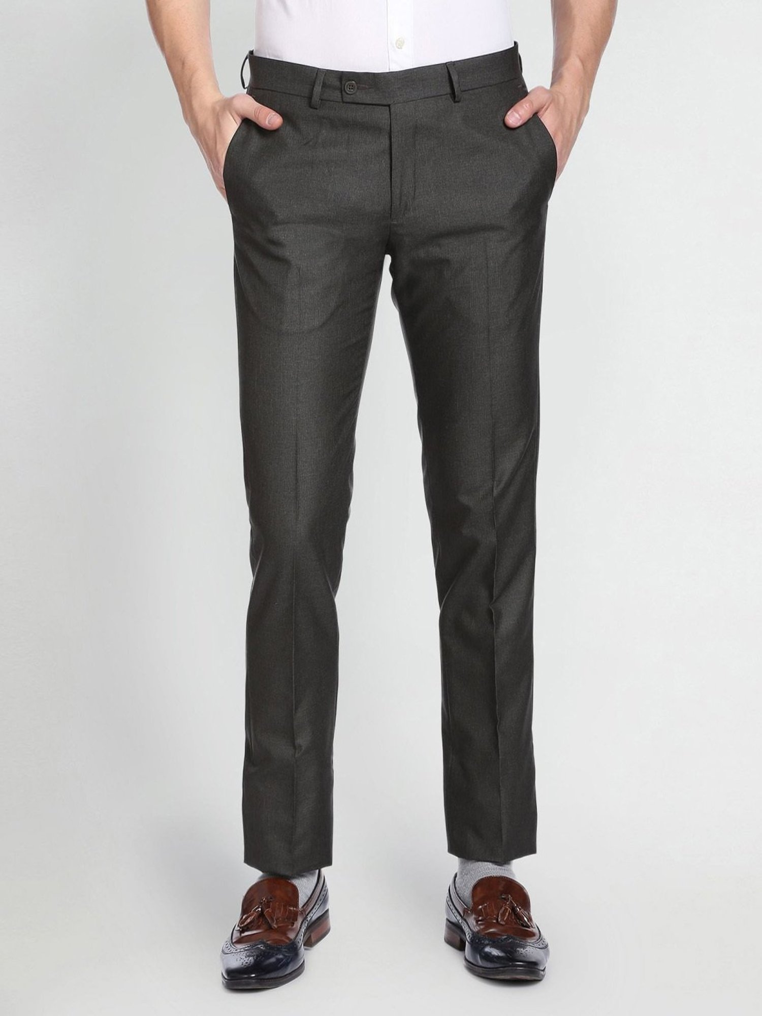 Arrow Grey Regular Fit Texture Trousers
