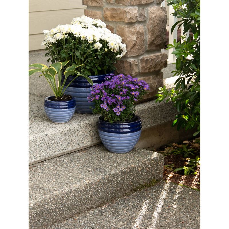 Set of 3 Indoor/Outdoor Ceramic Planters Duo Blue Tone - Zings & Thingz