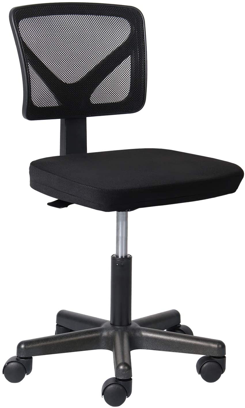 Office Mesh Chair without Armrests, Black Swiveling Task Chair, Computer Desk Chair for Home and Office Use, 19.29" (L) x 7.28" (W) x 18.70" (H), Black