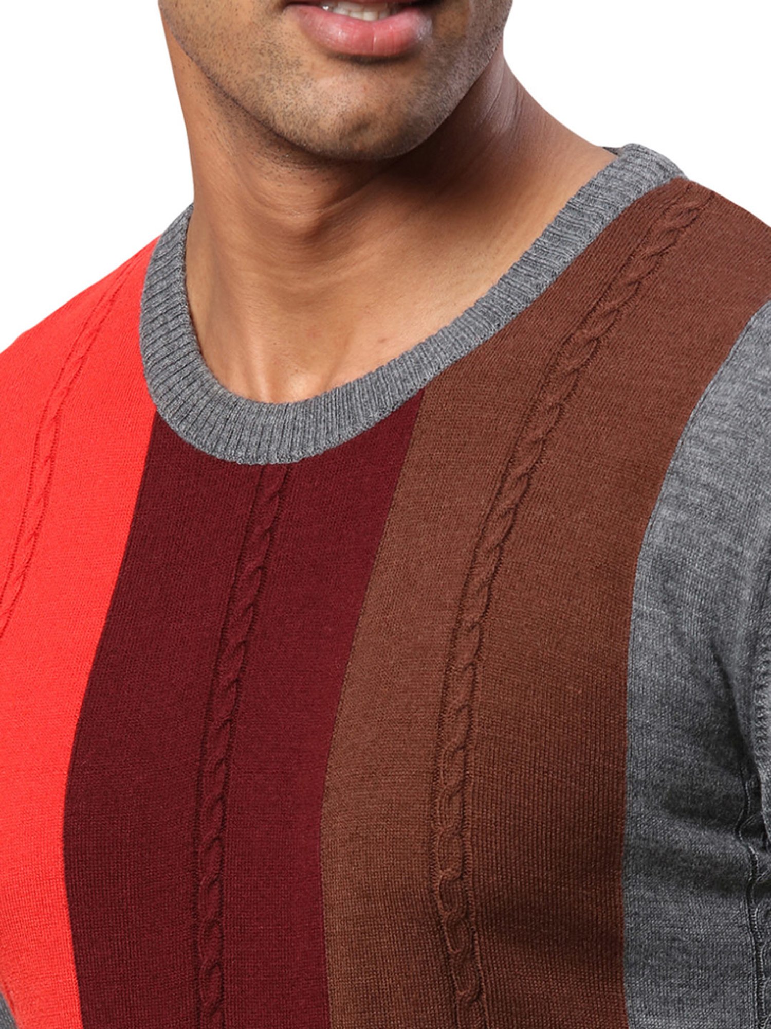 Raymond Grey & Orange Regular Fit Colour Block Sweater