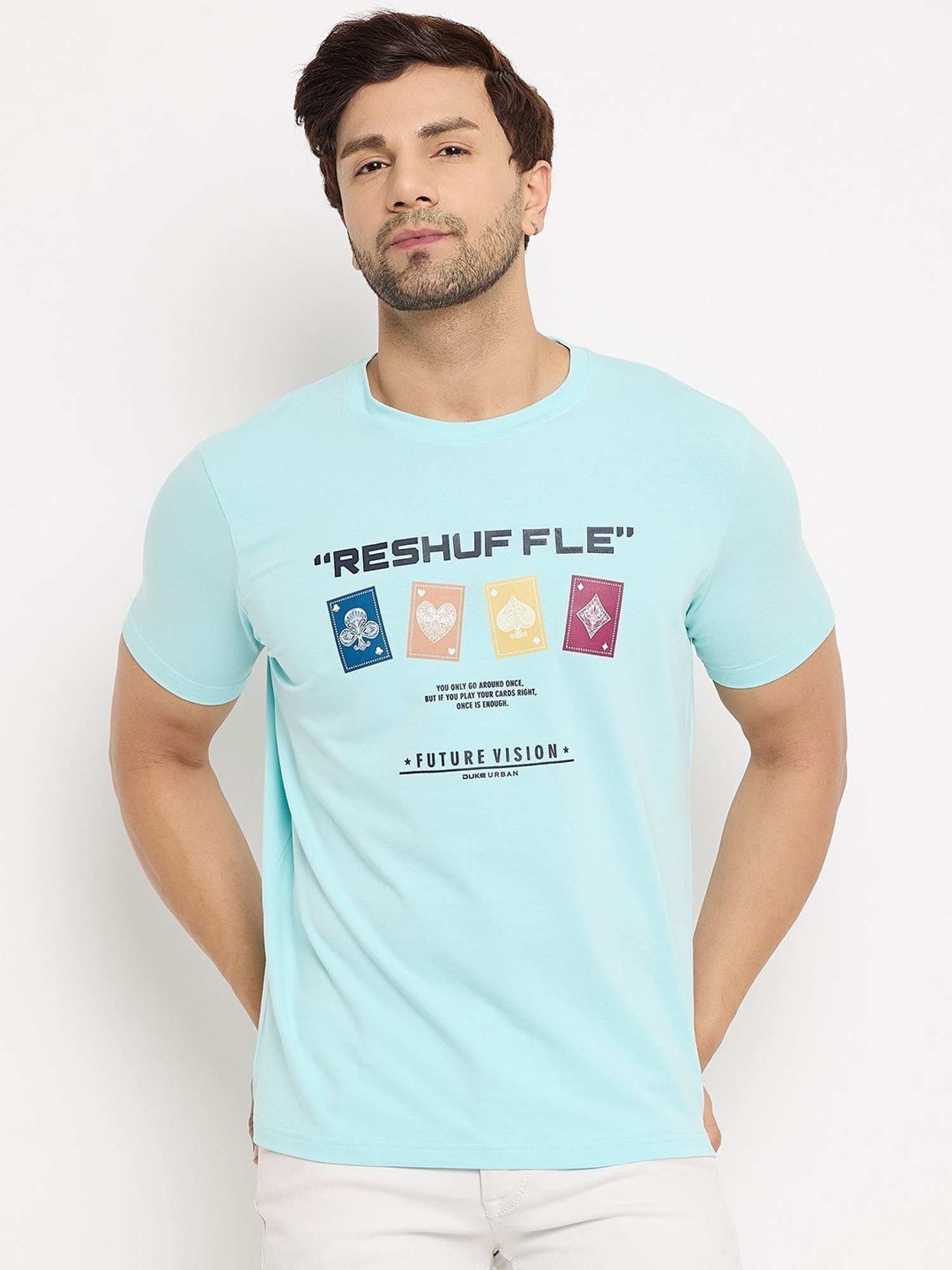 Duke Powder Blue Slim Fit Printed T-Shirt