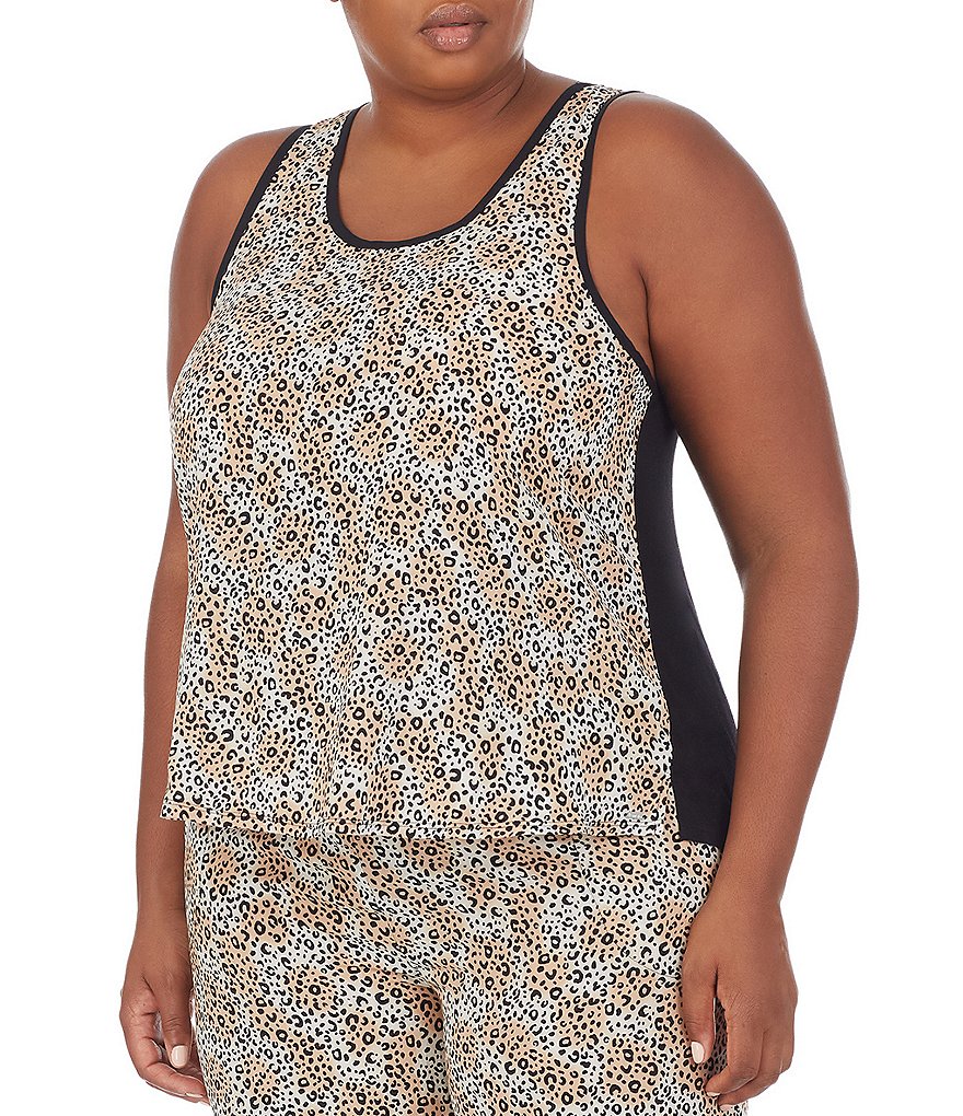 Kensie Plus Animal Print Woven Coordinating Sleep Tank